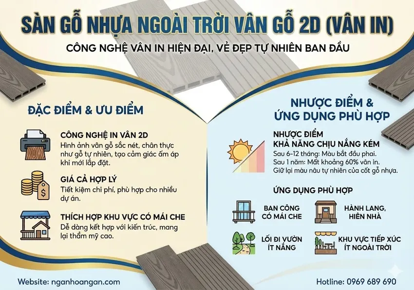 Sàn Gỗ Nhựa Ngoài Trời Vân Gỗ 2D (Vân In)