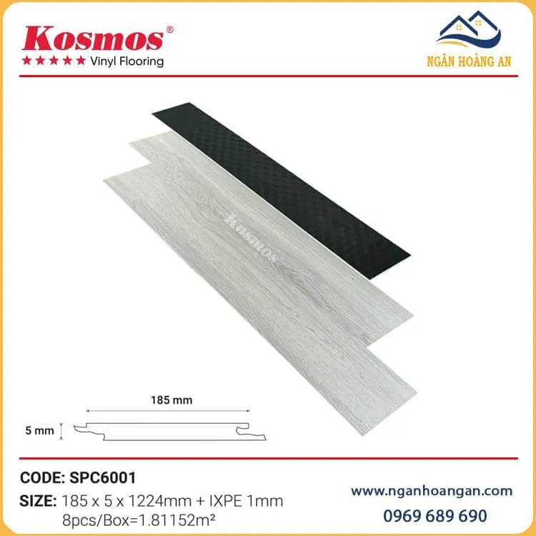 Sàn Nhựa Hèm Khoá Giả Gỗ Kosmos SPC6001 Đế Cao Su 5mm