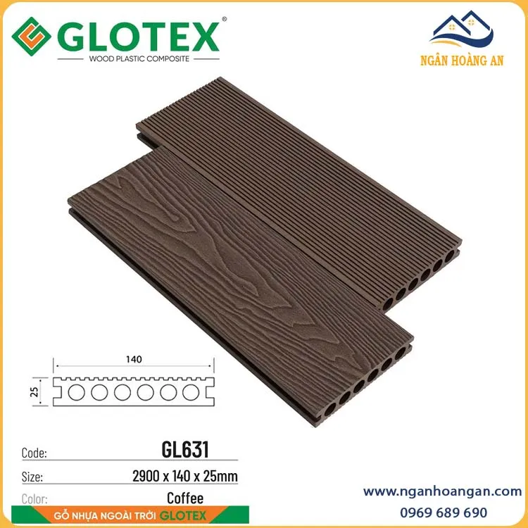 Sàn Hồ Bơi Gỗ Nhựa Ngoài Trời Glotex GL631 Coffee Lỗ Tròn