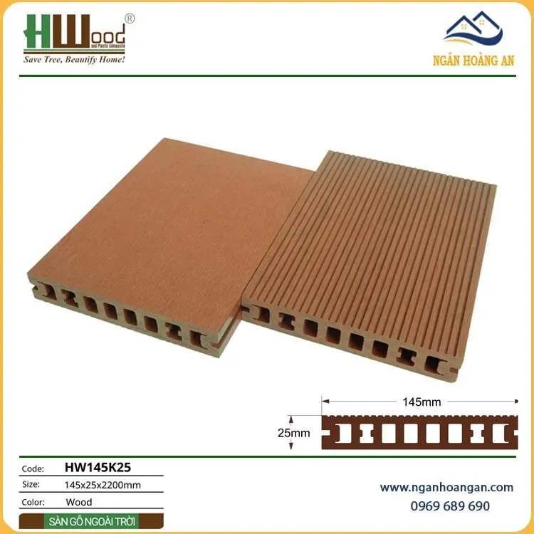 Sàn Hồ Bơi Gỗ Nhựa Ngoài Trời Hwood HW145K25 Wood
