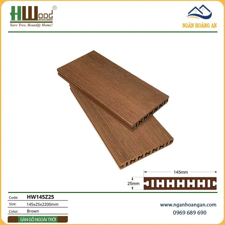 Sàn Hồ Bơi Gỗ Nhựa Ngoài Trời Hwood HW145Z25 Brown