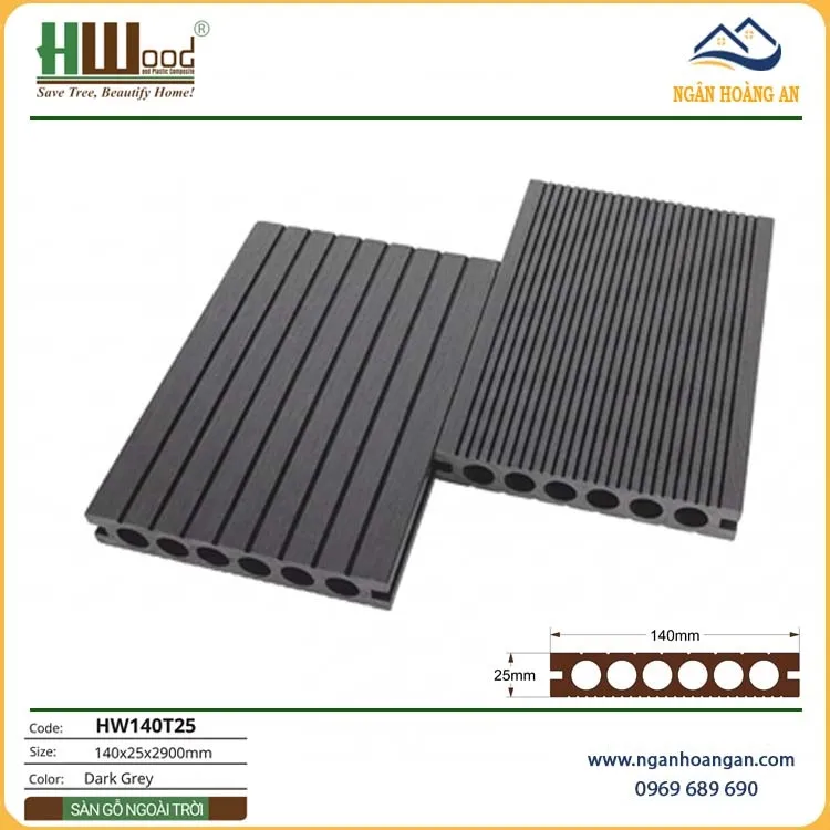Sàn Hồ Bơi Gỗ Nhựa Ngoài Trời Lỗ Tròn Hwood HW140T25-Dark Grey