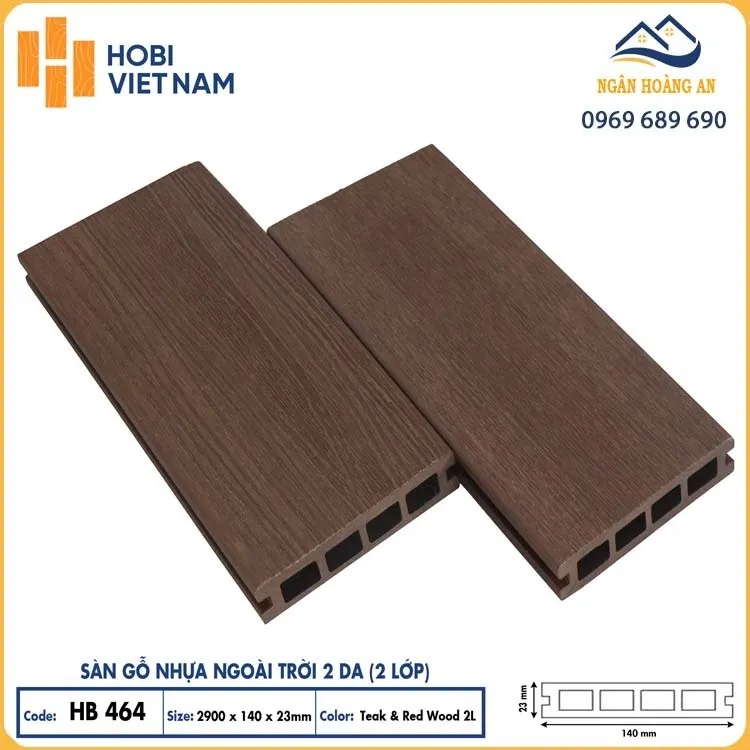 Sàn Hồ Bơi Lỗ Vuông 2 Da Ngoài Trời Hobiwood HB464 Teak & Red Wood