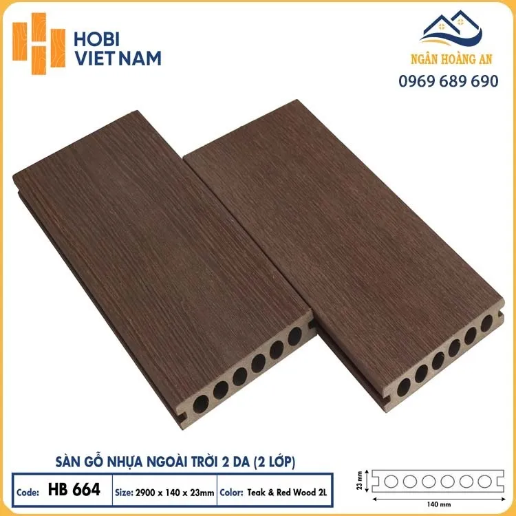 Sàn Lỗ Tròn Gỗ Nhựa Ngoài Trời 2 Da Hobiwood HB664 Teak & Red Wood