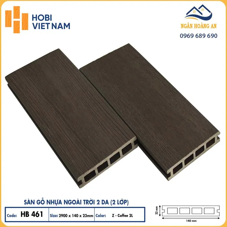 Sàn Lỗ Vuông Gỗ Nhựa Ngoài Trời 2 Da Hobiwood HB461 ZCoffee Sàn Lỗ Vuông Gỗ Nhựa Ngoài Trời 2 Da Hobiwood HB461 ZCoffee