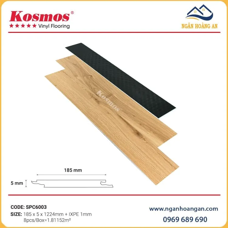 Sàn Nhựa Hèm Khoá  Giả Gỗ Kosmos SPC6003 Đế Cao Su 5mm