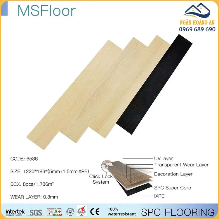 Sàn Nhựa Hèm Khóa SPC MsFloor 6536 5mm Vân Gỗ Vàng