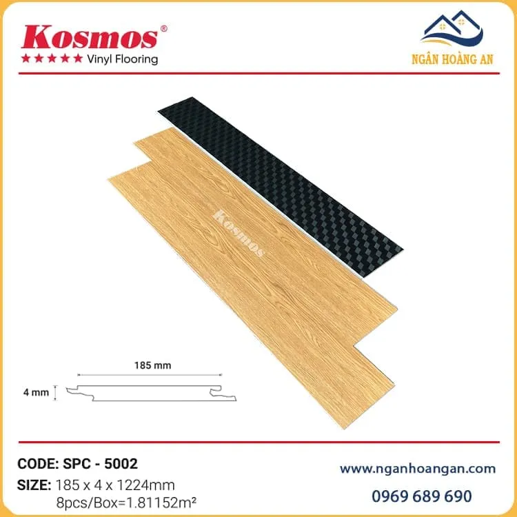 Sàn Nhựa Hèm Khoá Vân Gỗ Đế Cao Su 4mm Kosmos SPC5002