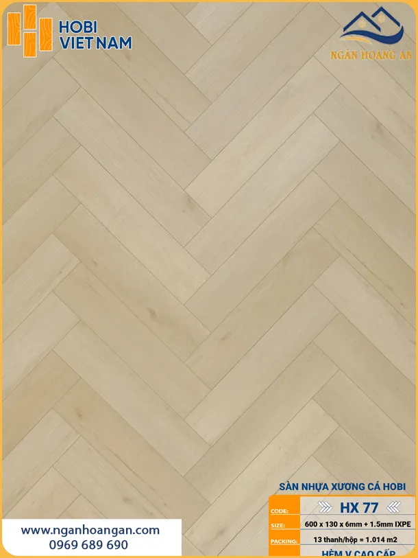 Sàn Nhựa Xương Cá Cao Cấp Hobiwood 6mm HX77 Vân Trắng Sữa Sàn Nhựa Xương Cá Cao Cấp Hobiwood 6mm HX77 Vân Trắng Sữa