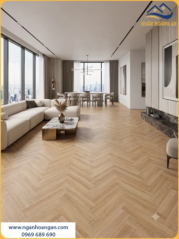 Ứng Dụng Sàn Nhựa Xương Cá Hobiwood 6mm HX71 Vân Gỗ Sồi Nhạt