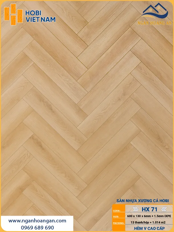 Sàn Nhựa Xương Cá Hobiwood 6mm HX71 Vân Gỗ Sồi Nhạt