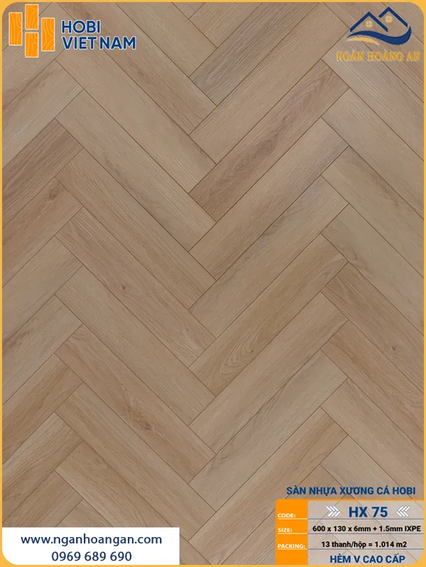 Sàn Nhựa Xương Cá Hobiwood HX75 6mm Vân Gỗ Sồi Trắng