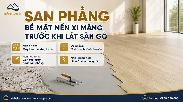 San Phẳng Bề Mặt Nền Xi Măng Trước Khi Lát Sàn Gỗ