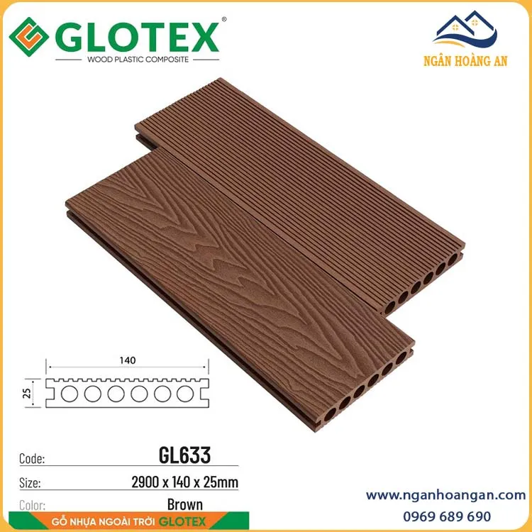 Sàn Sân Thượng Gỗ Nhựa Ngoài Trời Glotex GL633 Brown Sàn Sân Thượng Gỗ Nhựa Ngoài Trời Glotex GL633 Brown