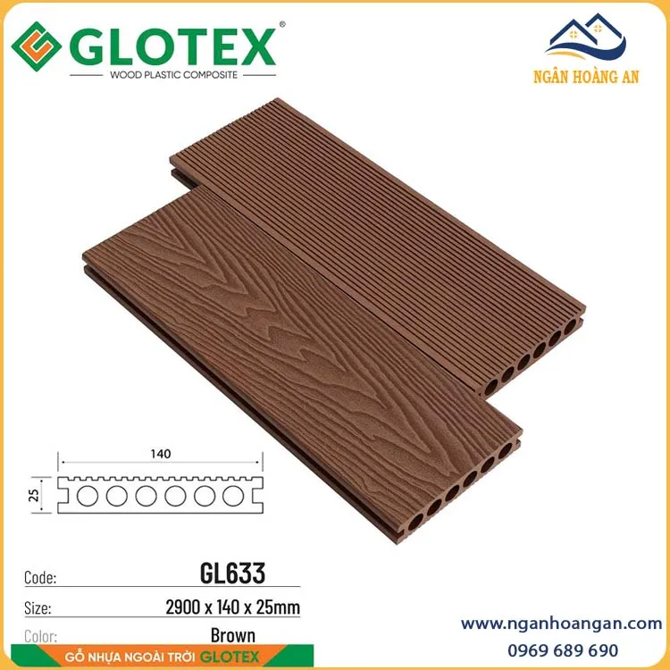 Sàn Sân Thượng Gỗ Nhựa Ngoài Trời Glotex GL633 Brown