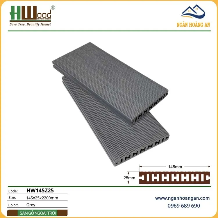 Sàn Sân Thượng Gỗ Nhựa Ngoài Trời Hwood HW145Z25 Grey Sàn Sân Thượng Gỗ Nhựa Ngoài Trời Hwood HW145Z25 Grey