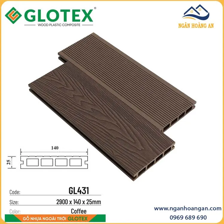 Sàn Sân Vườn Gỗ Nhựa Ngoài Trời Glotex GL431 Coffee