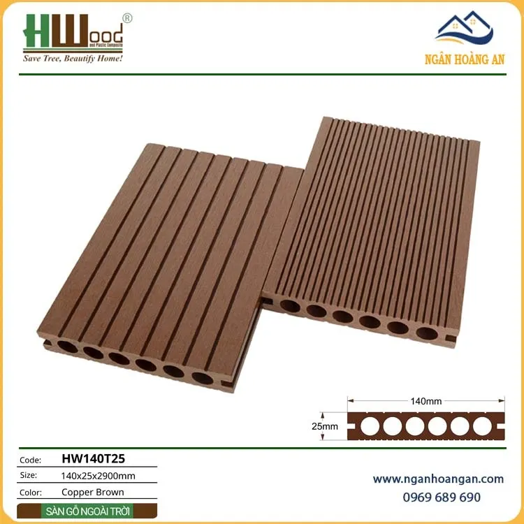 Sàn Sân Vườn Gỗ Nhựa Ngoài Trời Hwood HW140T25-Copper Brown
