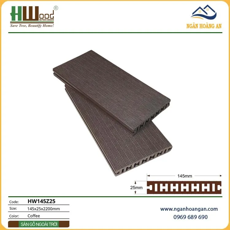 Sàn Sân Vườn Gỗ Nhựa Ngoài Trời Hwood HW145Z25 Coffee Sàn Sân Vườn Gỗ Nhựa Ngoài Trời Hwood HW145Z25 Coffee