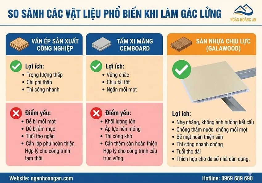 So Sánh Các Vật Liệu Phổ Biến Khi Làm Gác Lửng