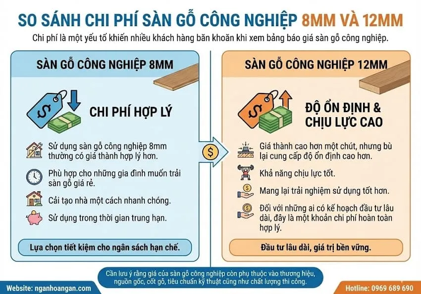 So Sánh Chi Phí Sàn Gỗ Công Nghiệp 8mm Và 12mm