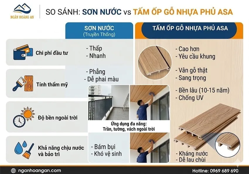 So Sánh Giữa Sơn Nước Và Tấm Ốp Gỗ Nhựa Ngoài Trời Phủ ASA