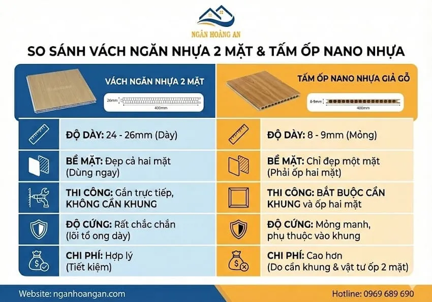 So sánh giữa Vách Ngăn Nhựa 2 Mặt và Tấm Ốp Nano