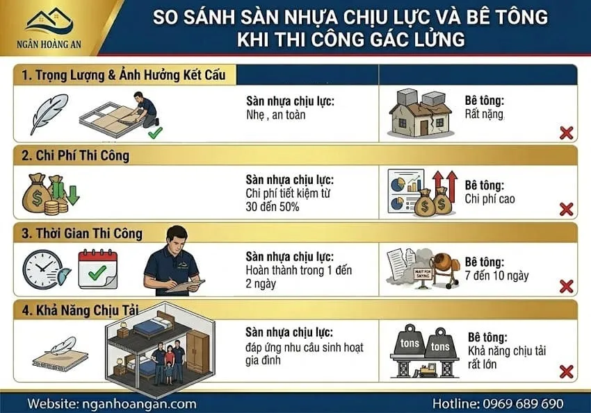 So Sánh Sàn Nhựa Chịu Lực Và Bê Tông Khi Thi Công Gác Lửng