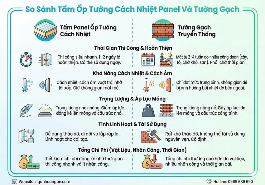 So Sánh Tấm Ốp Tường Cách Nhiệt Panel Và Tường Gạch