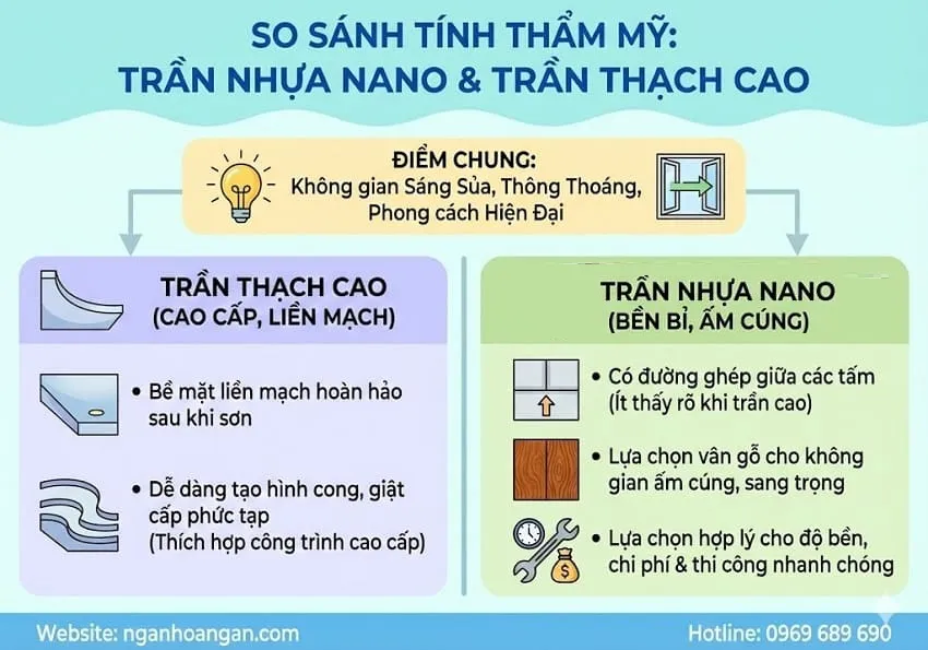 So Sánh Về Tính Thẩm Mỹ Trần Nano Nhựa Và Thạch Cao