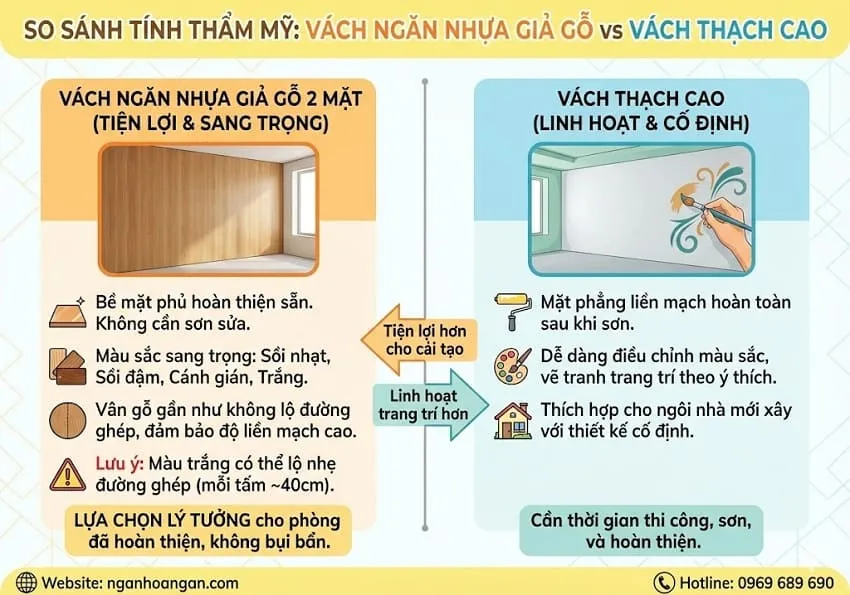 So Sánh Về Tính Thẩm Mỹ Vách Ngăn 2 Mặt Nhựa Và Thạch Cao So Sánh Về Tính Thẩm Mỹ Vách Ngăn 2 Mặt Nhựa Và Thạch Cao
