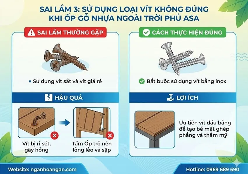 Sử Dụng Loại Vít Không Đúng Khi Ốp Gỗ Nhựa Ngoài Trời Phủ ASA
