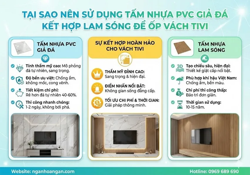 Tại Sao Nên Sử Dụng Tấm Nhựa PVC Giả Đá Kết Hợp Lam Sóng Để Ốp Vách Tivi