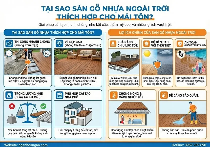 Tại Sao Sàn Gỗ Nhựa Ngoài Trời Thích Hợp Cho Mái Tôn?