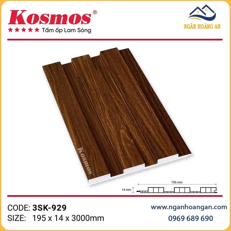 Tấm Lam 3 Sóng Chân Kép Nhựa Giả Gỗ Kosmos 3SK-929