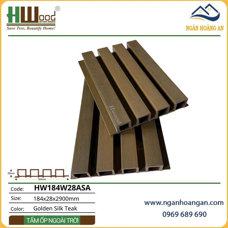 Tấm Lam 4 Sóng Gỗ Nhựa Phủ ASA Hwood HW184W28ASA Golden Silk Teak