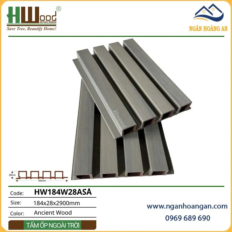 Tấm Lam 4 Sóng Ngoài Trời Phủ ASA Hwood HW184W28ASA Ancient Wood