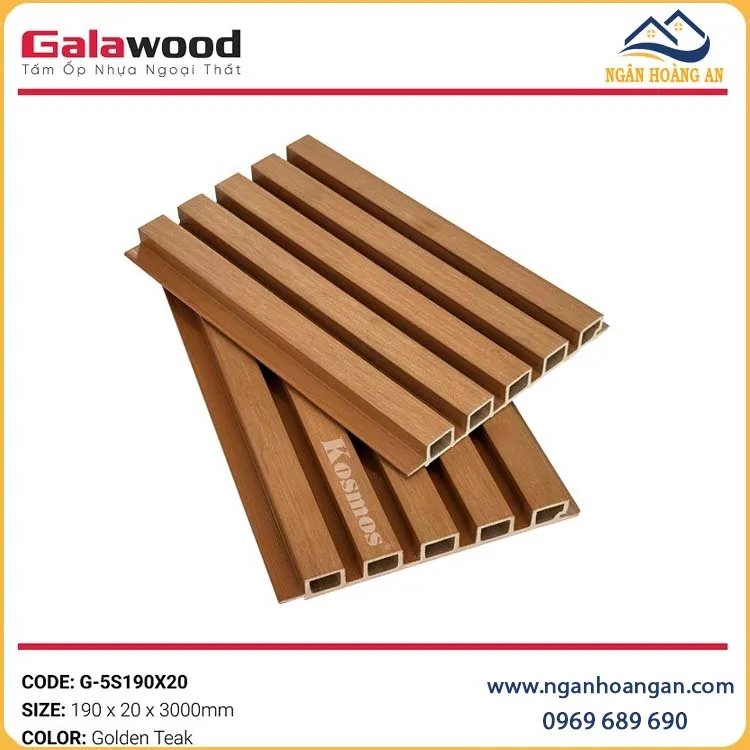 Tấm Ốp Lam 5 Sóng Gỗ Nhựa ASA Galawood G-5S190X20 Golden Teak Tấm Ốp Lam 5 Sóng Gỗ Nhựa ASA Galawood G-5S190X20 Golden Teak