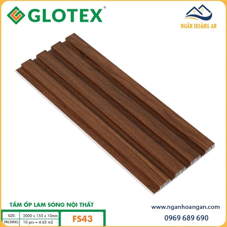 Tấm Lam Sóng Nhựa Giả Gỗ Ốp Trần Glotex FS43