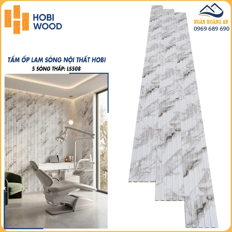 Tấm Lam Sóng Ốp Trần Hobiwood LS508 Vân Đá Trắng Xám Tấm Lam Sóng Ốp Trần Hobiwood LS508 Vân Đá Trắng Xám