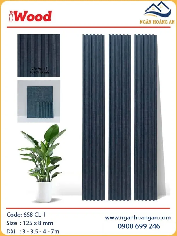 Tấm Ốp Tường Lam Sóng Than Tre Vân Vải Bố Ghi Xanh iWood 6S8 CL-1