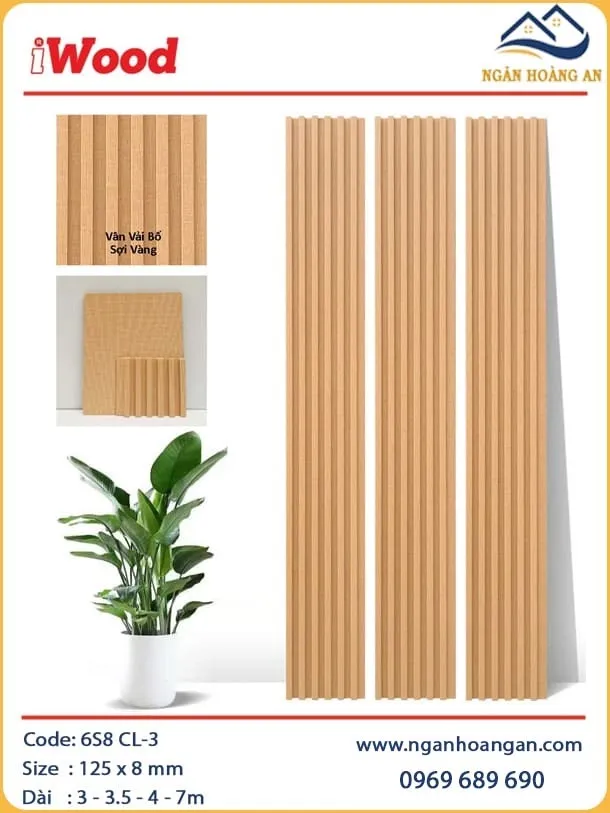 Tấm Lam Sóng Than Tre Ốp Tường Giả Vải Bố Vàng iWood 6S8 CL-3