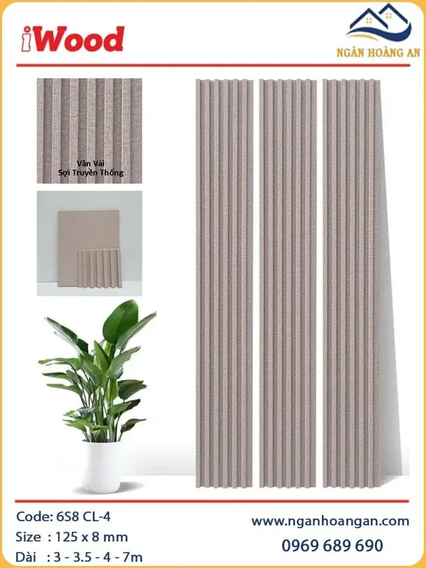 Tấm Lam Sóng Than Tre Ốp Tường  Vân Vải iWood 6S8 CL-4