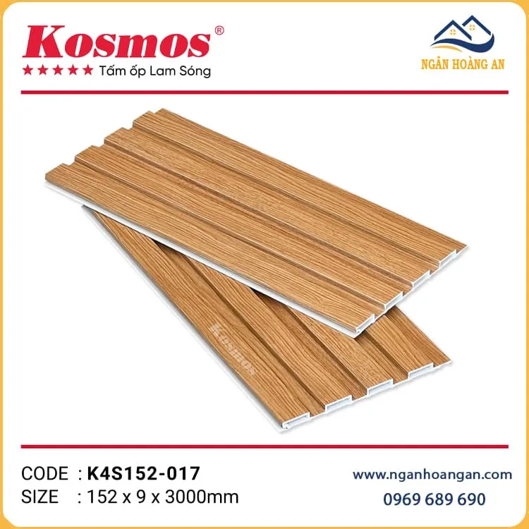 Tấm Nhựa Lam Sóng Giả Gỗ Ốp Trần Kosmos K4S152-017