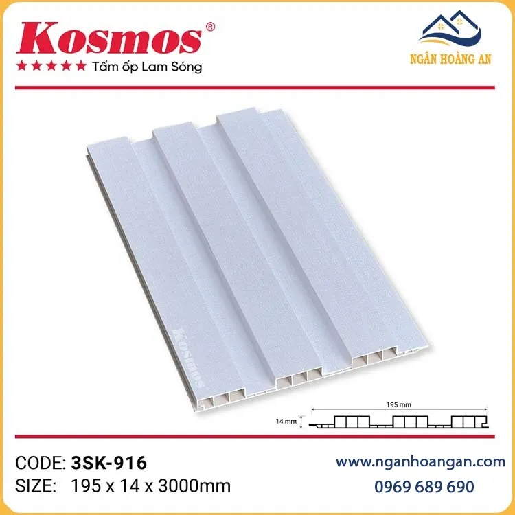 Tấm Nhựa Ốp Trần Lam 3 Sóng Chân Kép Kosmos 3SK-916