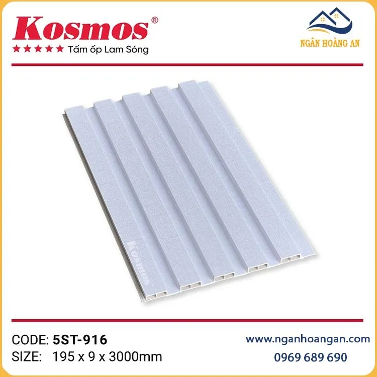 Tấm Nhựa Ốp Trần Lam 5 Sóng Màu Trắng Kosmos 5ST-916