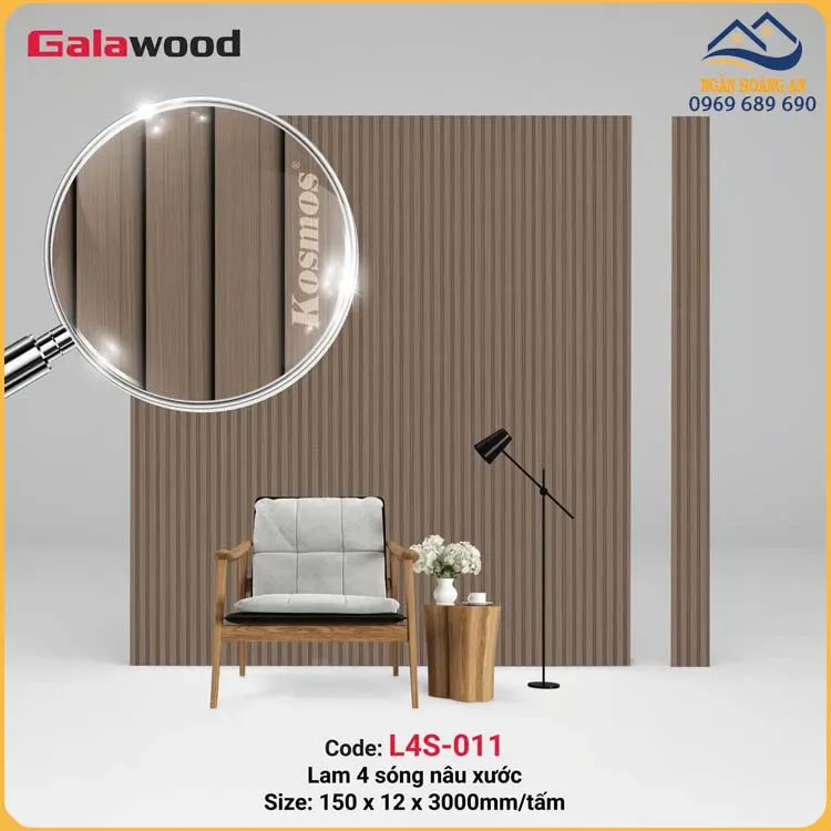 Tấm Nhựa Ốp Trần Lam Sóng Giả Gỗ Galawood L4S-011 Tấm Nhựa Ốp Trần Lam Sóng Giả Gỗ Galawood L4S-011