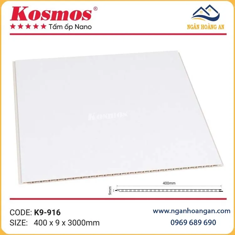 Tấm Nhựa Ốp Trần Nano Chân Kép Màu Trắng Kosmos K9-916