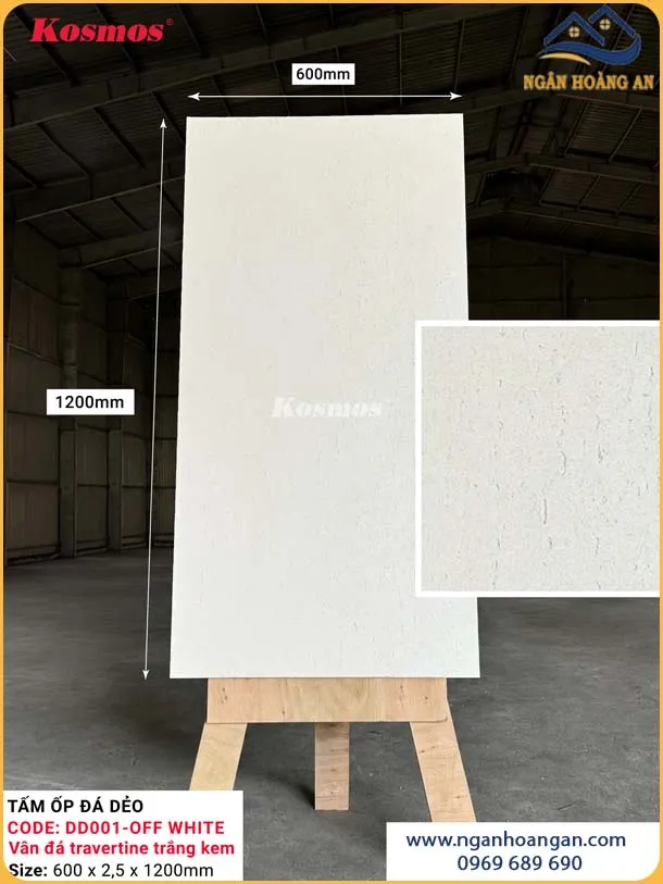 Tấm Ốp Đá Dẻo Kosmos 2.5mm DD001 Vân Travertine Trắng Kem