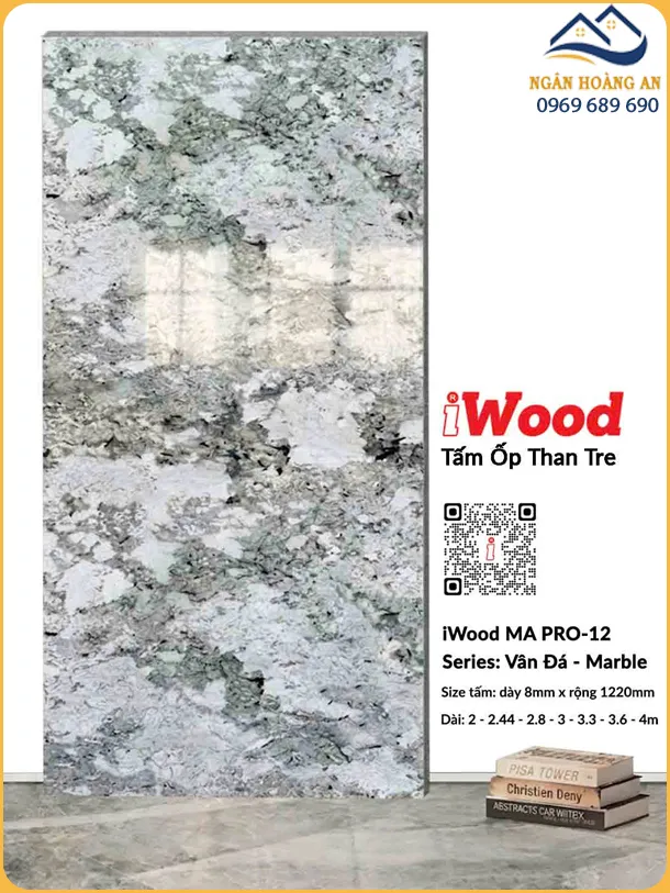 Tấm Than Tre Ốp Tường iWood 8mm MA PRO-12 Vân Đá Xanh Rêu Mây